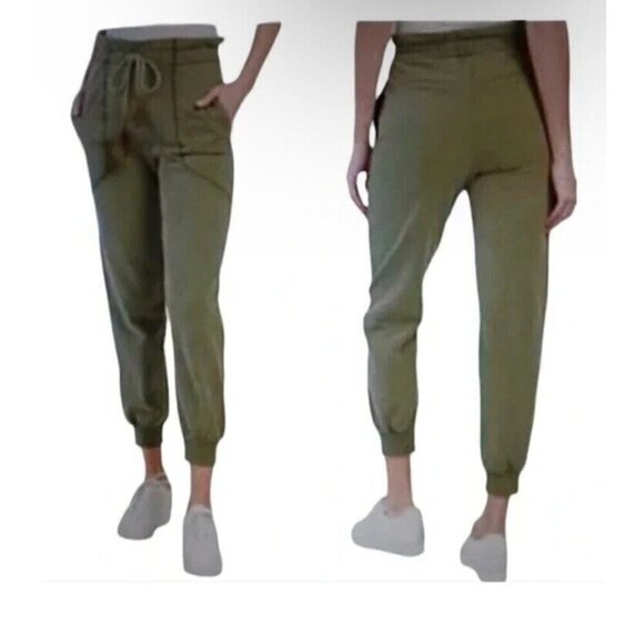 NWT 7 FOR ALL MANKIND Jogger Pants Womens Green Light Wash Drawstring Sz M - Picture 1 of 13